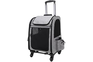 Pet Carrier with Wheels Airline Approved, Expandable Rolling Cat Dog Backpack, Pet Carrier with Wheels & Telescopic Handle fo