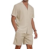 YTD Men's 2 Pieces Shirt Set Short Sleeve Button Down Casual Hippie Holiday Beach T-Shirts Shorts Outfits