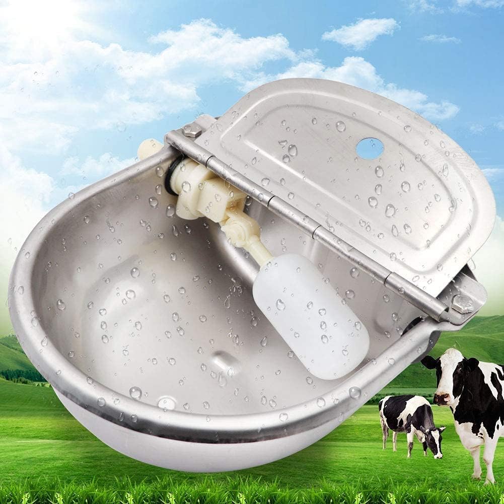 MOGOULUA Automatic Cattle Waterer Bowl Stainless Steel Cow Water Bowls, Poultry Water Feeder with Adjustable Float Valve Drinker and Drain Hole, Large Capacity Cattle Water Drinker (Upgrade)