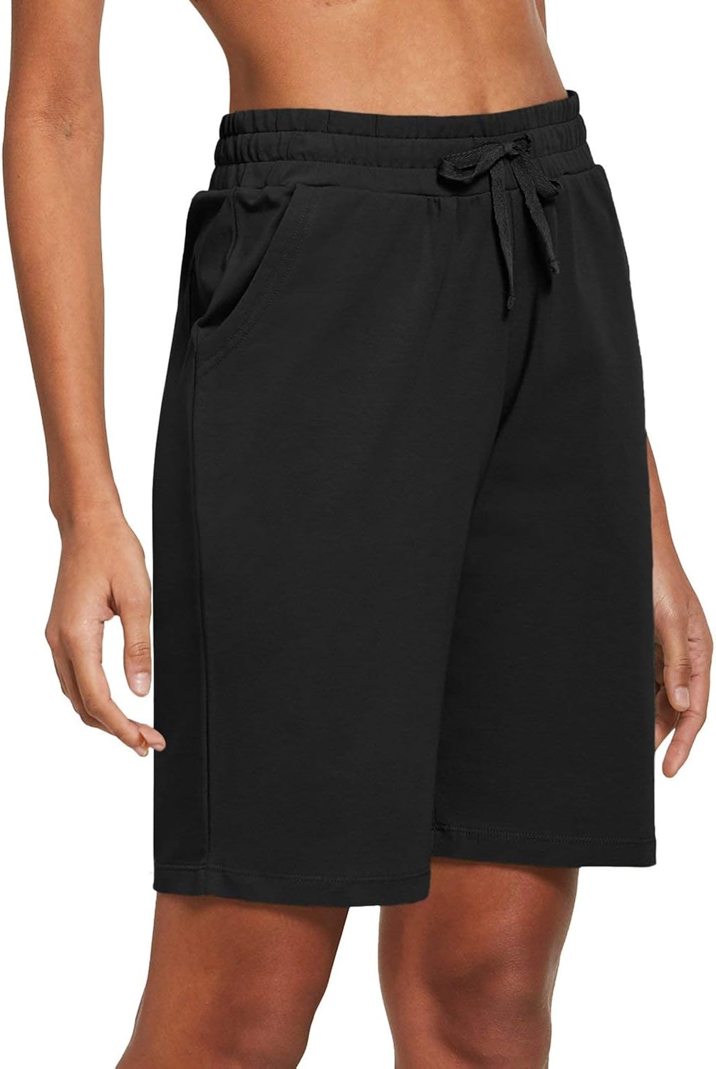 BALEAF Women's Bermuda Shorts Long Cotton Jersey with Pockets Athletic Sweat Walking Knee Length for Summer Workout : Clothing