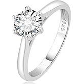 RYANEE Solitaire 1CT Cubic Zirconia Dainty Ring For Women in 925 Sterling Silver, Simulated Diamond 14k White Gold Plated CZ Promise Engagement Ring For Her, Wedding Bridal Jewelry Set for Women
