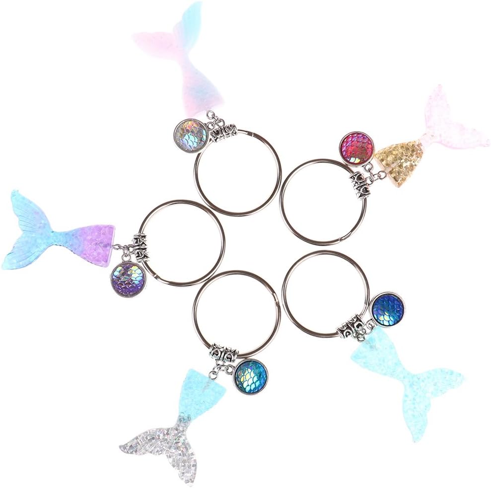 JUNKE Pack of 5 Mini Mermaid Tail Keychain with Fish Scale Beads, 5 Colors Mermaid Scales and Tail Key Chain Mermaid Resin Glitter Tail Keyring Hanging Decor for Phones, Backpacks, Bags and More
