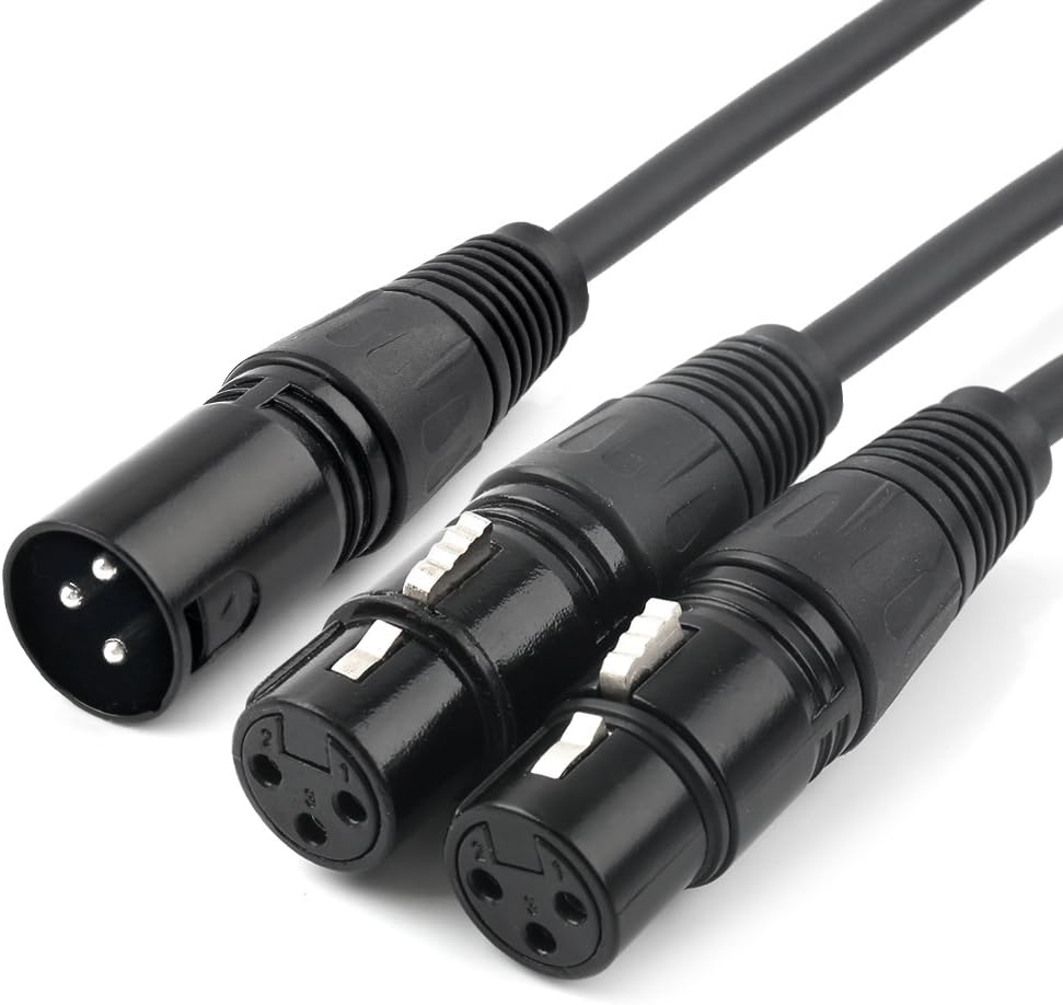 Tisino Y Cable, XLR Mic Combiner, Balanced Microphone Adapter (2 Female to 1 Male) - 2m, Black, 1,5 m