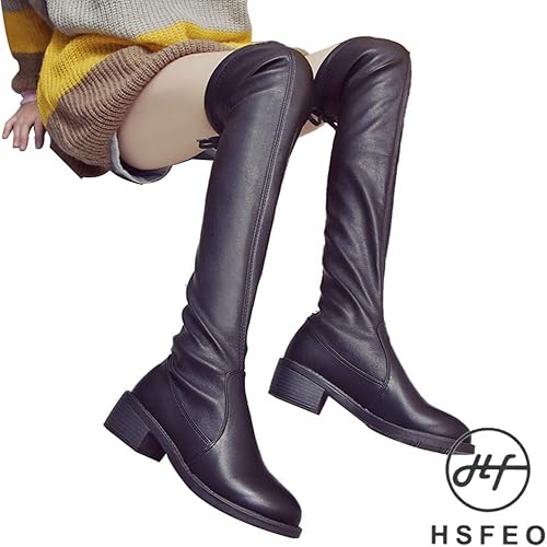 Amazon Hsfeo ニーハイブーツ 秋冬 ロングブーツ ストレッチ スエード 裏起毛 ボア セクシー ファッション フラット 滑り止め 保温 カジュアル きれいめ 弾性バンド 暖かく保つ ストレッチ スリップオン 細見え 履きやすい Hsfeo ブーツ ブーティ