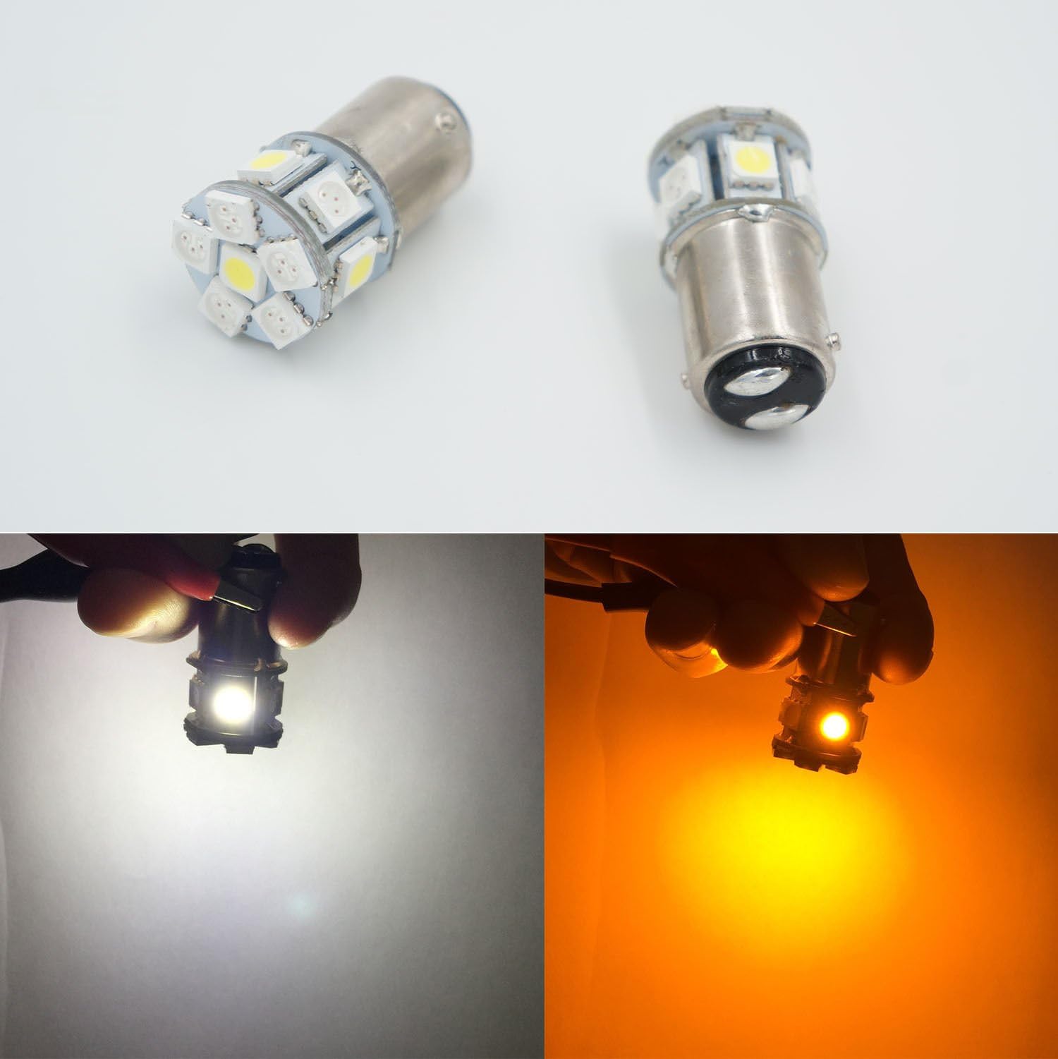 2pcs BA15D 21/5W 12 LED 6V White+Yellow Car Bulb Light Stop/Tail/Stop/Reverse Lamp