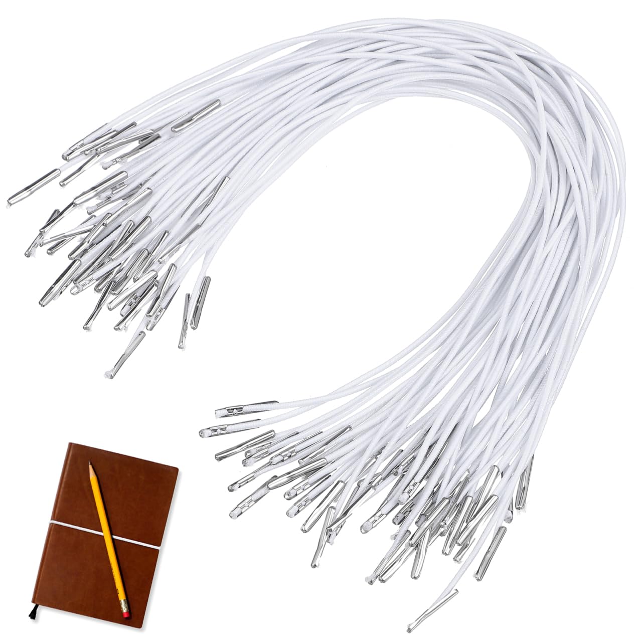 Artibetter Elastic Barbed Cord 11In White Stretch Round String with Metal Ends for DIY Craft Binding Hanging Lanyard Eye Mask Accessories