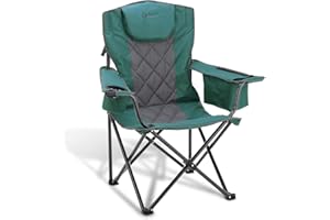 ARROWHEAD OUTDOOR Portable Folding Camping Quad Chair w/ 6-Can Cooler, Cup & Wine Glass Holders, Heavy-Duty Carrying Bag, Padded Armrests, Headrest & Seat, Supports up to 450lbs, USA-Based Support