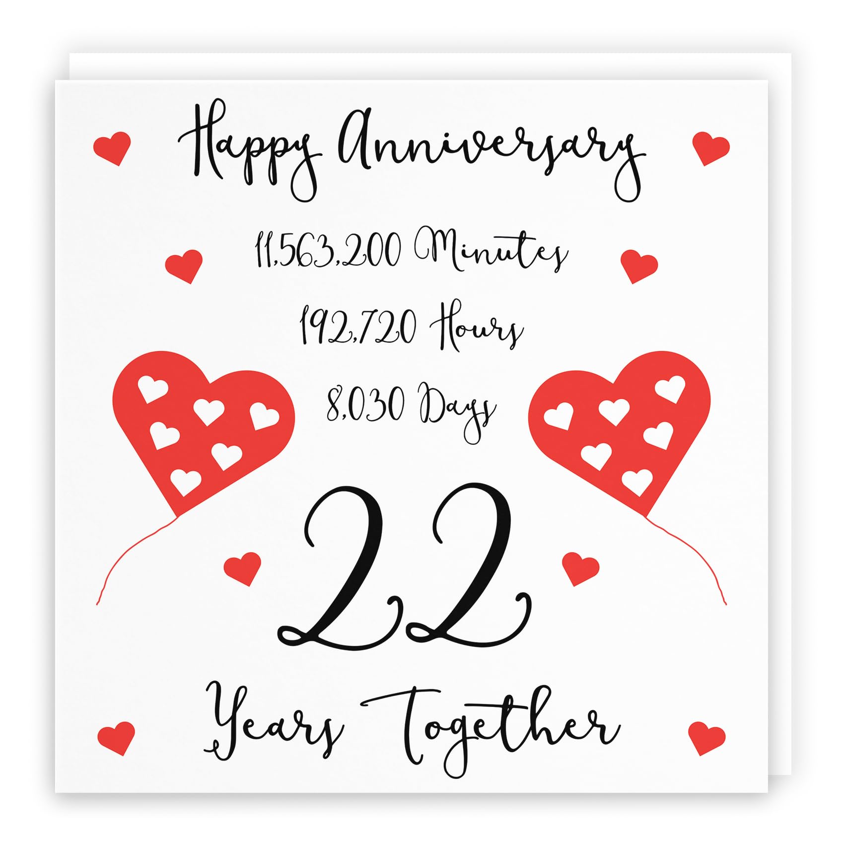 Hunts England - 22nd Wedding Anniversary Card - 22 Years Together - Happy Anniversary - Timeless Collection