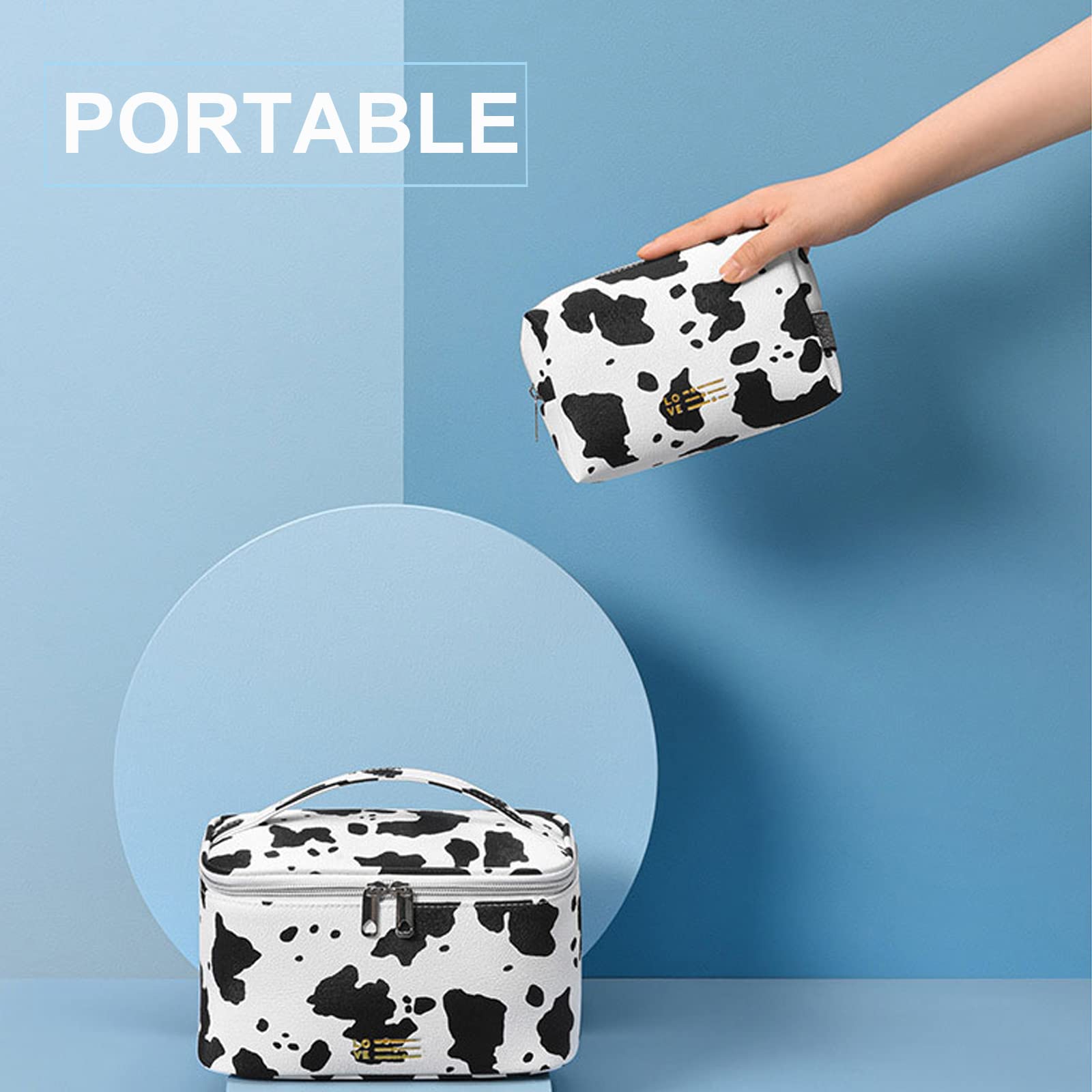 KITENROM Portable Makeup Bag Cow Printed Cosmetic Bags for Women Medium Pouch Case Purse Make Up Organization Waterproof (Print Cow)