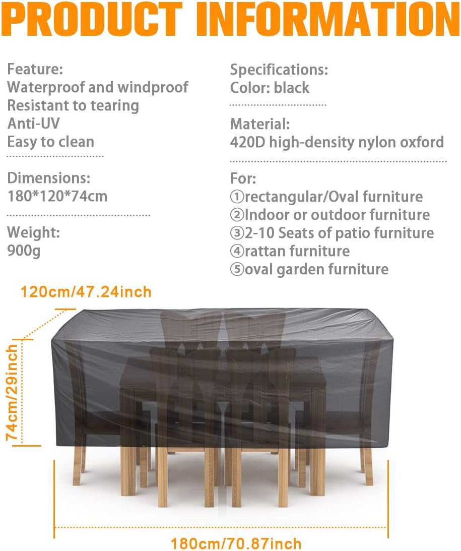 NASUM Patio Furniture Cover, 71x47x29inch, 420D Rectangular Patio Table Cover, Patio Table, and Chair Covers, Tear-Resistant, Durable Waterproof Dustproof Outdoor Cover for Garden : Garden & Outdoor
