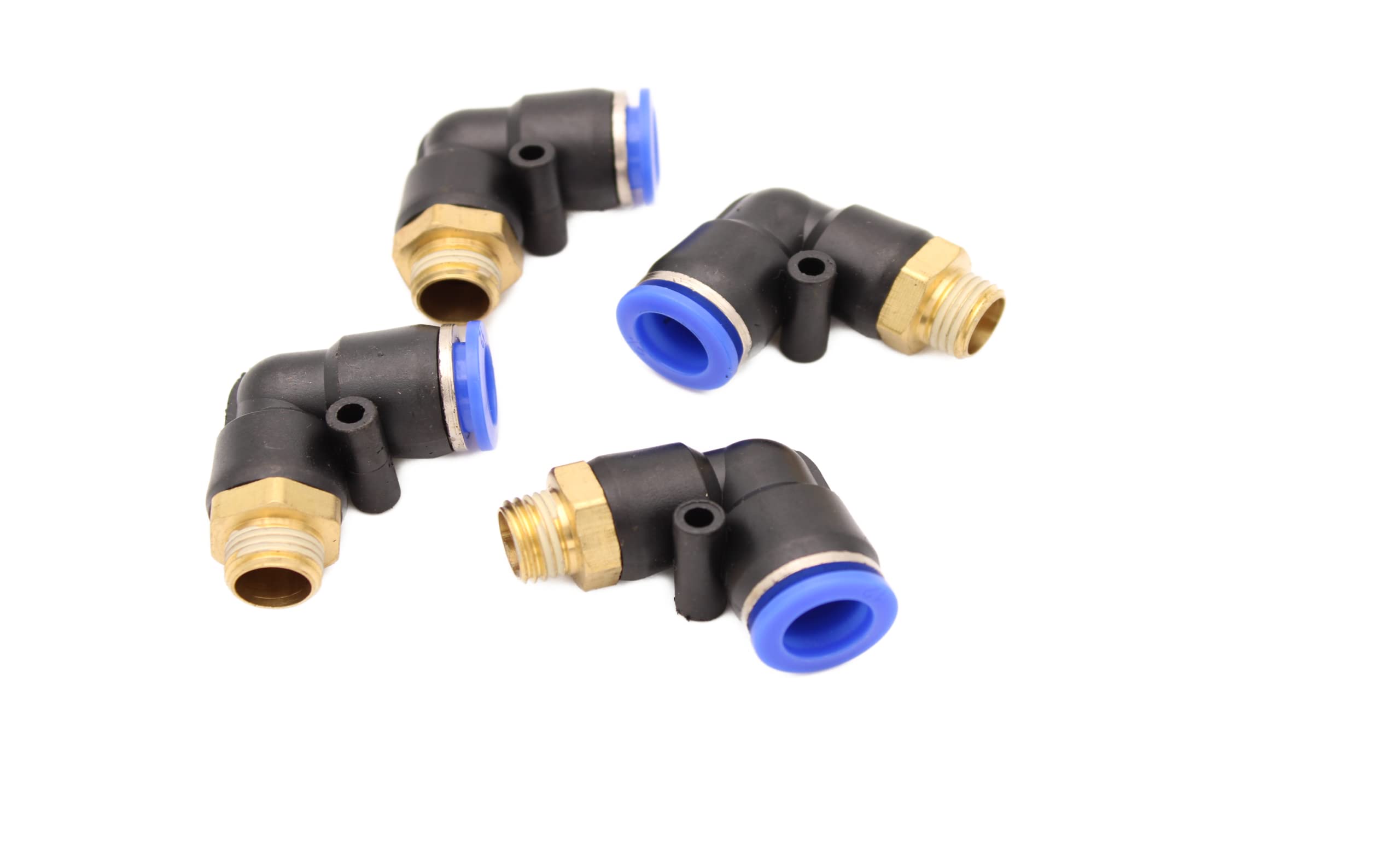 Pneumatic Angle Plug-In Fitting 90° 1/4 Inch to 12 mm Pack of 4 Push In Compressed Air Connection Plug Connection (R 1/4 Inch - 12 mm)