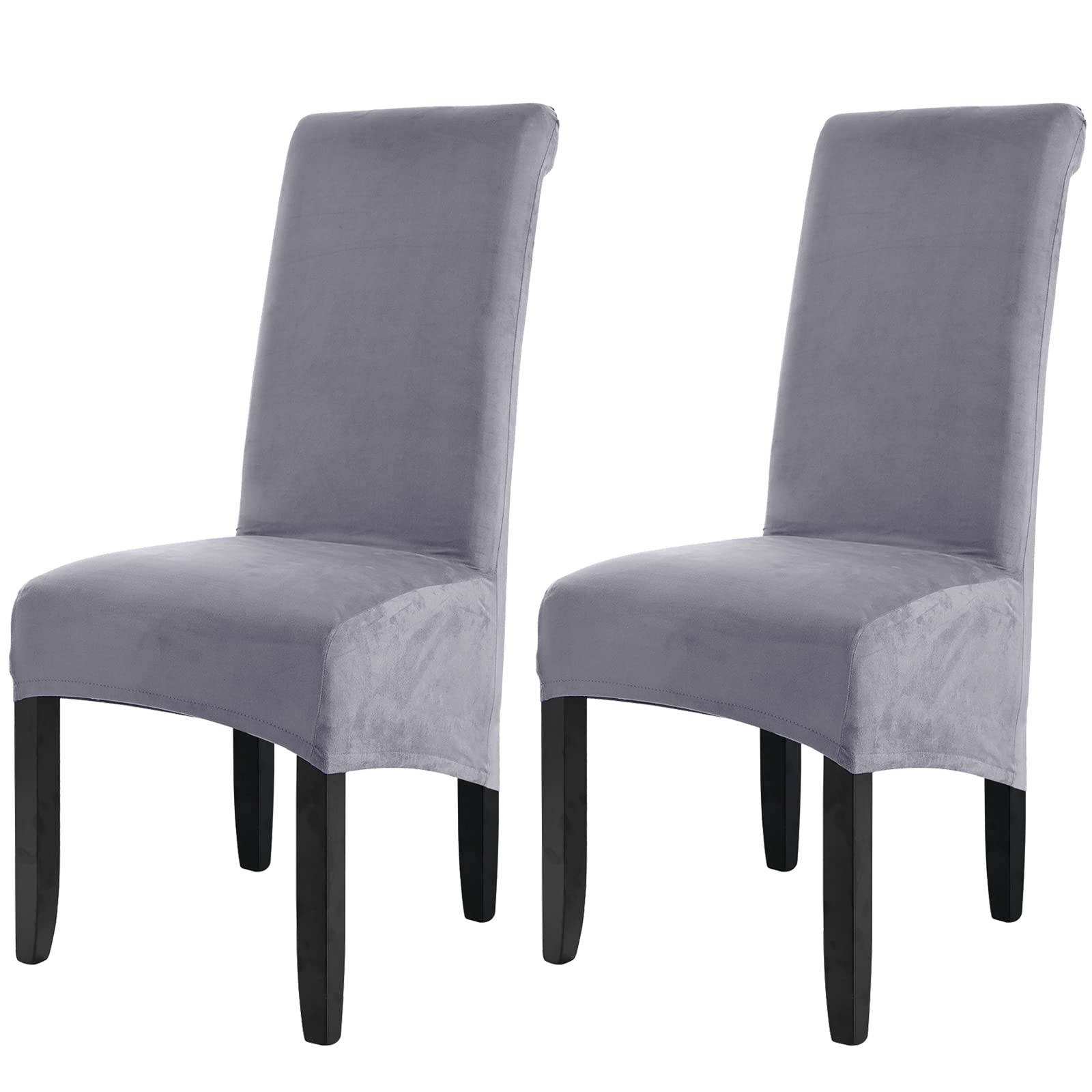 Velvet Large Size Dining Chair Covers Set of 2,Stretch Dining Room Chair Slipcovers,Removable Washable High Back Chair Protector Covers for Dining Room,Kitchen,Banquet,Home(light Grey,Pack of 2)