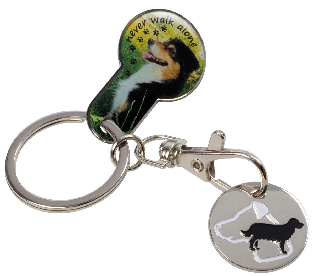 2-in-1 Shopping Trolley Tool, Key Ring with Removable Shopping Trolley Token and Shopping Tool, Dog Friends, Leisure, Travel, Metal colours, standard size