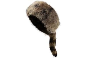 TINAYAUE Women's Russian Cossack Hat with Raccoon Tail Furry Trapper Hat Plush Warm Winter Hats for Hunting Faux Fur Ski Cap