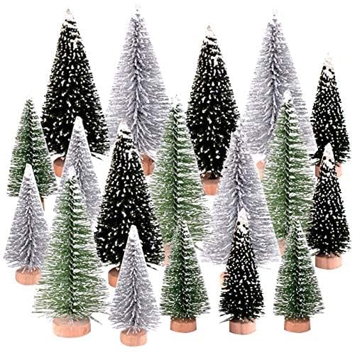 18 PCS Miniature Christmas Tree Small Artificial Miniatures Sisal Snow Frost Trees, Diorama Models, Micro Scenery Landscape Architecture Trees for Christmas Crafts Tabletop Decor