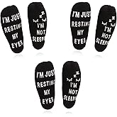 met-edianger 3 Pairs Funny Cotton Socks I'm Not Sleeping I'm Just Resting My Eyes Socks Novelty Unique Gift for Men Dad
