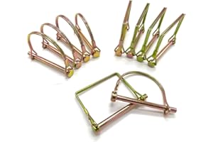 ZEROMALL 10 Pieces Wire Lock Pin, 1/4 Inch Trailer Coupling Pin Hitch Pin, Heavy Duty Safety Coupler Pin Shaft Locking Pin for Garden Lawn Farm Trailer Trucks (Square+Arch, Gold)