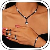 Sixexey Black Jewelry Set Rhinestone Necklace Earrings Wedding Prom Party Neck Jewelry for Women