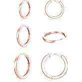 3 Pairs 925 Sterling Silver Hoop Earrings 14K White Gold Plated Small Silver Hoops Cartilage Huggie Earrings for Women Men