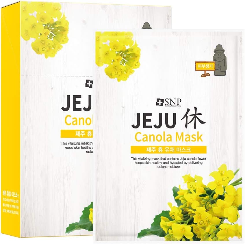 SNP - Jeju Rest Canola Korean Face Sheet Mask - Plumping & Tightening Effects for All Skin Types - 10 Sheets Beauty Facial Masks Skincare for Women and Men