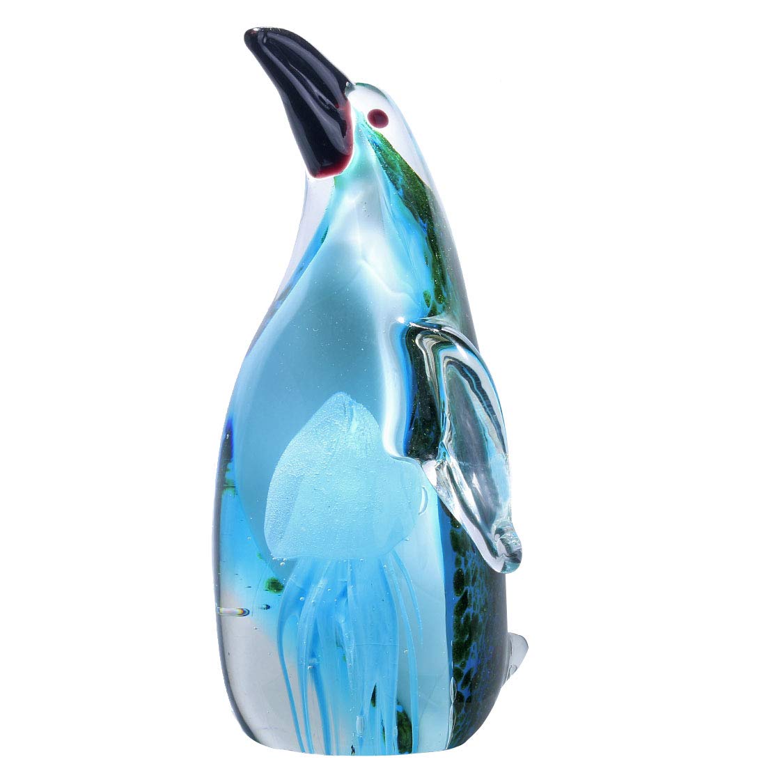 QFkris Qf Crystal Figurine Handmade Penguin with A Jellyfish Handmade Glass Blown Paperweight,Murano Style Art,Ornament,Green