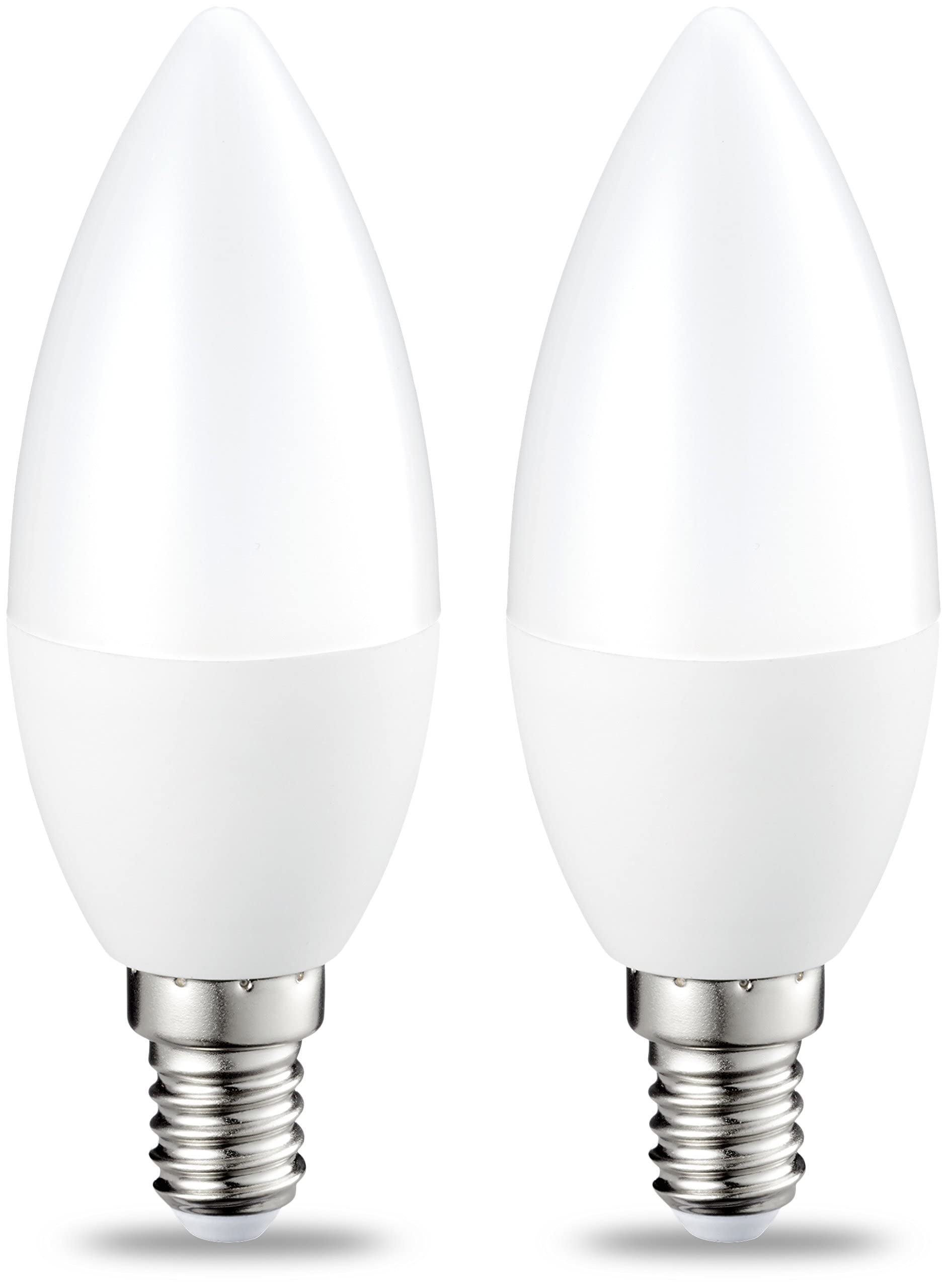 Amazon Basics LED E14 Small Edison Screw Candle Bulb, 6W (Equivalent to 40W), CRI80, Warm White, Dimmable- Pack of 2