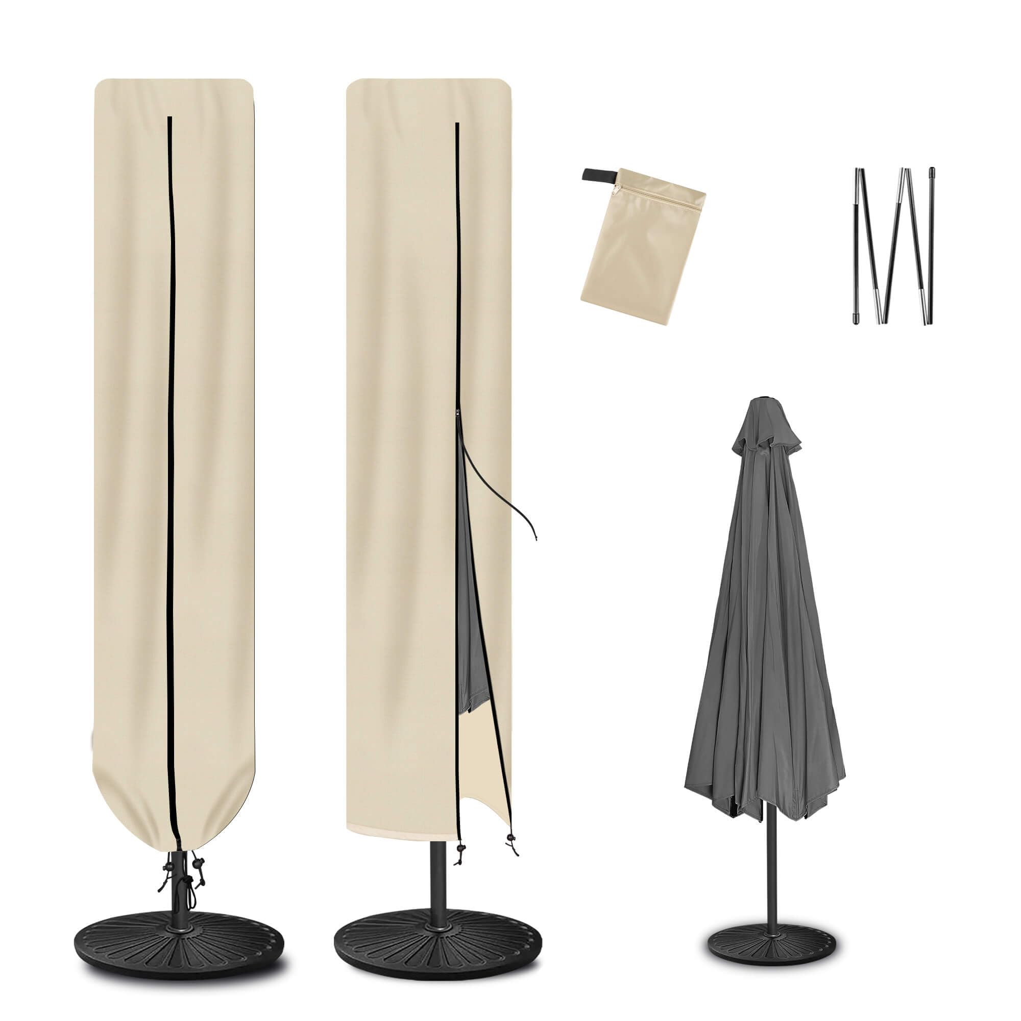 Photo 1 of FLAME&SHADE Outdoor Umbrella Cover, Patio Umbrella Covers for Outdoor Umbrellas 9ft 10ft 11ft, Waterproof Oxford Fabric, Parasol Umbrella Protection, Beige