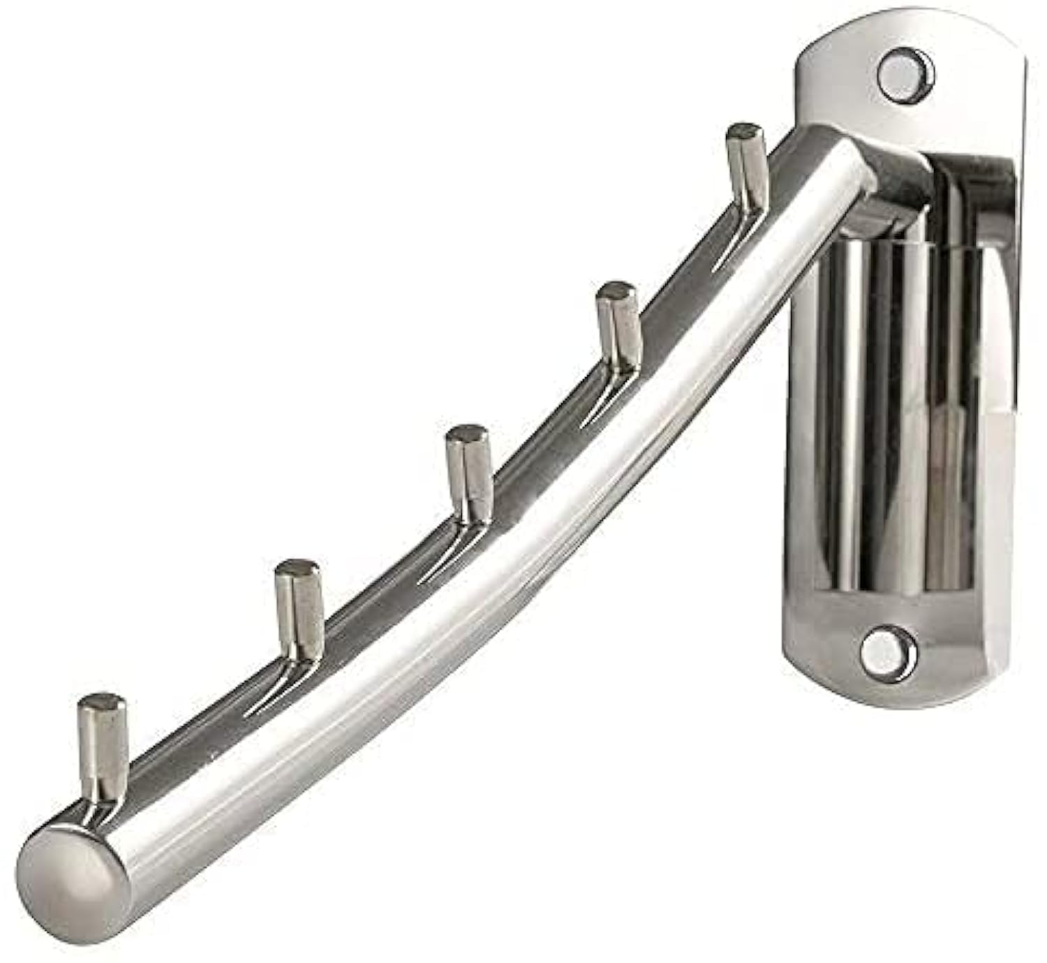 1 Pack Stainless Steel Folding Wall Mounted Clothes Coat Hanger Rack Clothes Hook Swing Arm Holder with 5 Hooks Polished Finish Clothing Hanging System Closet Storage Organizer Heavy Duty Drying Rack