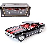 LUCKY DIE CAST 1967 Chevy Camaro Z28 1:18 Diecast Model - RPO Z28 Trans-Am Race Legend with 302 V8 Badge, Opening Doors & Functional Steering Wheel, Premium Gift Box for Collectors, 14+,Black and Red