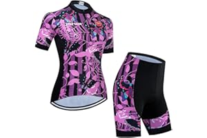 SUDU SUDO Women's Cycling Jersey Set Breathable Road Bike Shirts Kit Short Sleeve Cycling Clothing with Gel Padded Bib Shorts