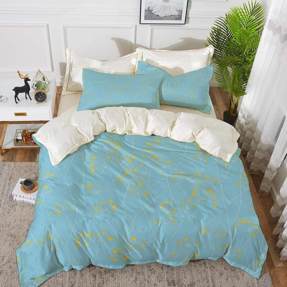 88888 Yellow and Blue,Floral Spring Nature Inspired Pattern Abstract