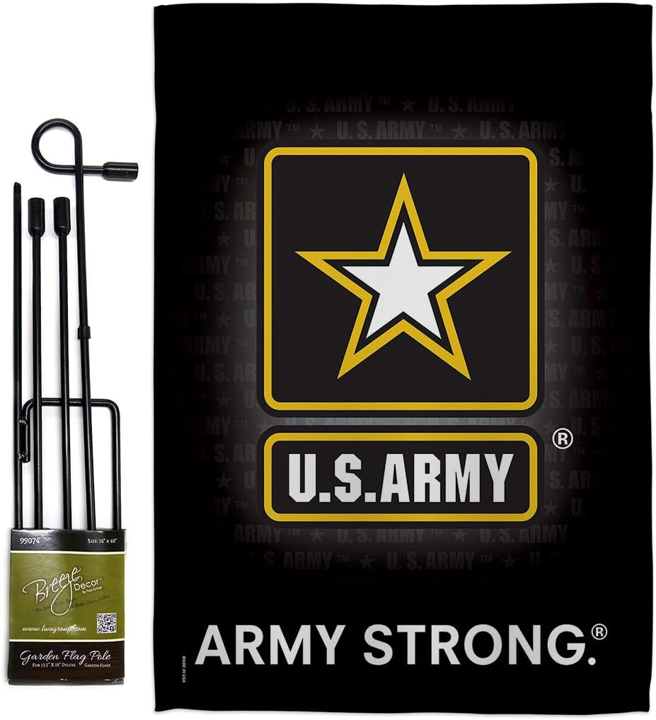 Breeze Decor U.S. Army Garden Flag Set with Stand Armed Forces Rangers United State American Military Veteran Retire Official House Decoration Banner Small Yard Gift Double-Sided, 13