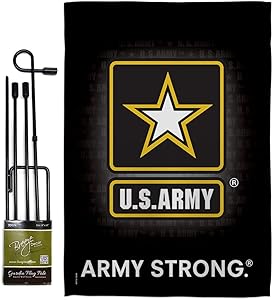 Breeze Decor U.S. Army Garden Flag Set with Stand Armed Forces Rangers United State American Military Veteran Retire Official House Decoration Banner Small Yard Gift Double-Sided, 13