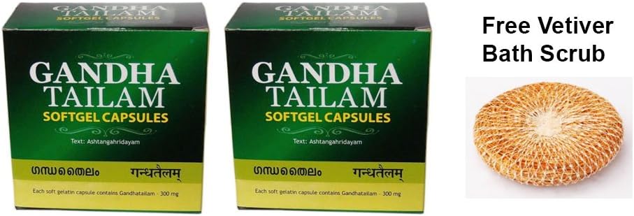 Pack of 2 - Kottakal Arya Vaidya Sala Gandha Tailam Softgel Capsules - 100 Capsules + Vetiver Scrub