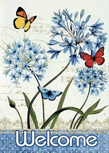 JoyPlus Welcome Butterfly &amp; Flower Garden Flag - Vertical Double Sided Spring Summer Decorative Rustic/Farm House Small Decor Flags Set for Indoor &amp; Outdoor Decoration, 12 X 18 Inch