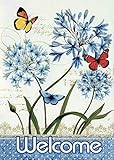 JoyPlus Welcome Butterfly & Flower Garden Flag - Vertical Double Sided Spring Summer Decorative Rustic/Farm House Small Decor Flags Set for Indoor & Outdoor Decoration, 12 X 18 Inch