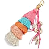 Tassel Pom Pom Key Chain Colorful Boho Charm Key Ring, Fashion Accessories for Women