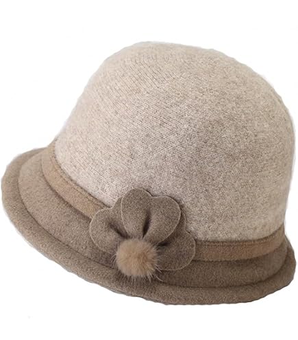 Bonnet D'hiver Femme En Laine Tricoté Style Années 1920 - Motif Tête De Mort - Couleur Beige Taille L - Double Couche Pour Grand Froid