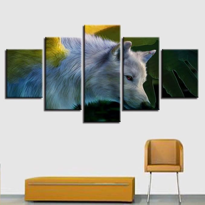 PAINTING Marco Arte Moderno HD Impreso 5 Unidades Animal White Wolf