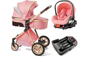 Wisesonle Baby Stroller, Infant Bassinet Stroller, Folding Pram for Newborns (2-Pink(with Base))