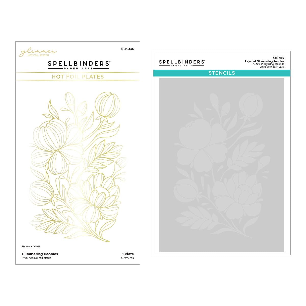 Spellbinders Glimmer Plate and Stencil Bundle-Glimmering Peonies