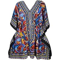 Mogul Interior Womens Short Blue,Red Caftan Swimsuit Bikini Cover up Beach Kimono Kaftan Dress Beachwear One Size