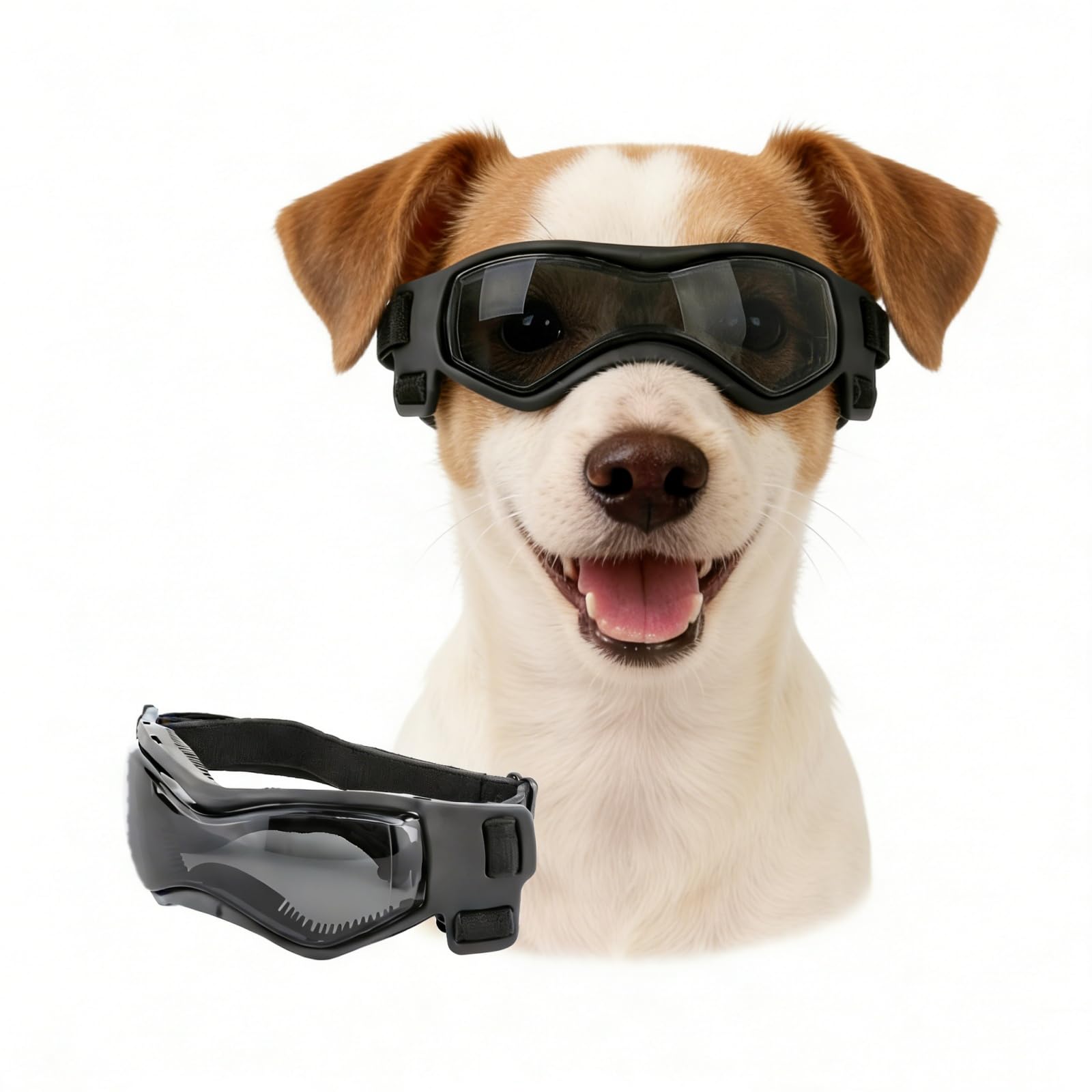 Enjoying Dog Goggles for Small Dogs, UV Protection Dog Sunglasses Small to Medium Breeds, Outdoor Doggies Eye Protection, Windproof Dustproof, Adjustable Head & Chin Straps, Cool Black