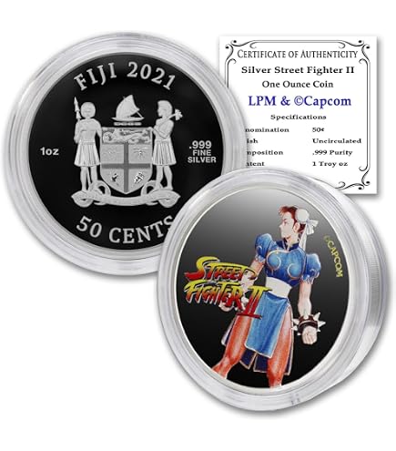 2021 1 oz Silver Fiji Street Fighter II Chun-Li Coloured Coin 50c