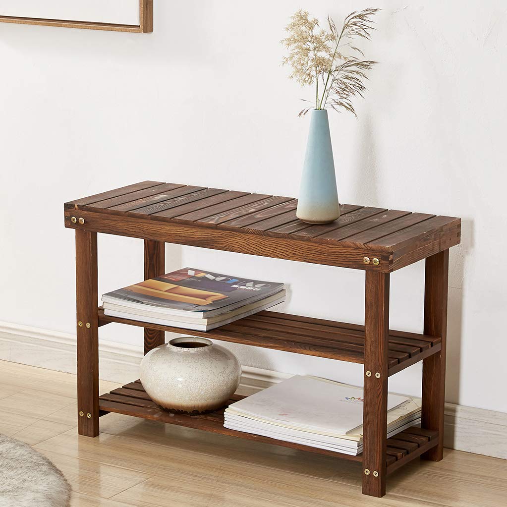 Solid Wood Shoe Rack Bench 3 Tier Storage Organizer With Seat Entryway Hallway Ebay