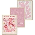 Djmwtb Matisse Picasso Abstract Poster Set of 3 Pink Flower Market Canvas Wall Art Prints Aesthetic Pictures Modern Minimalist Wall Decor Painting for Living Room Bedroom Bathroom 12x16in Unframed
