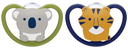 NUK Space Schnuller, kiefergerechte Form, 0-6 Monate, Silikon, Koala & Tiger, , 2 Stück