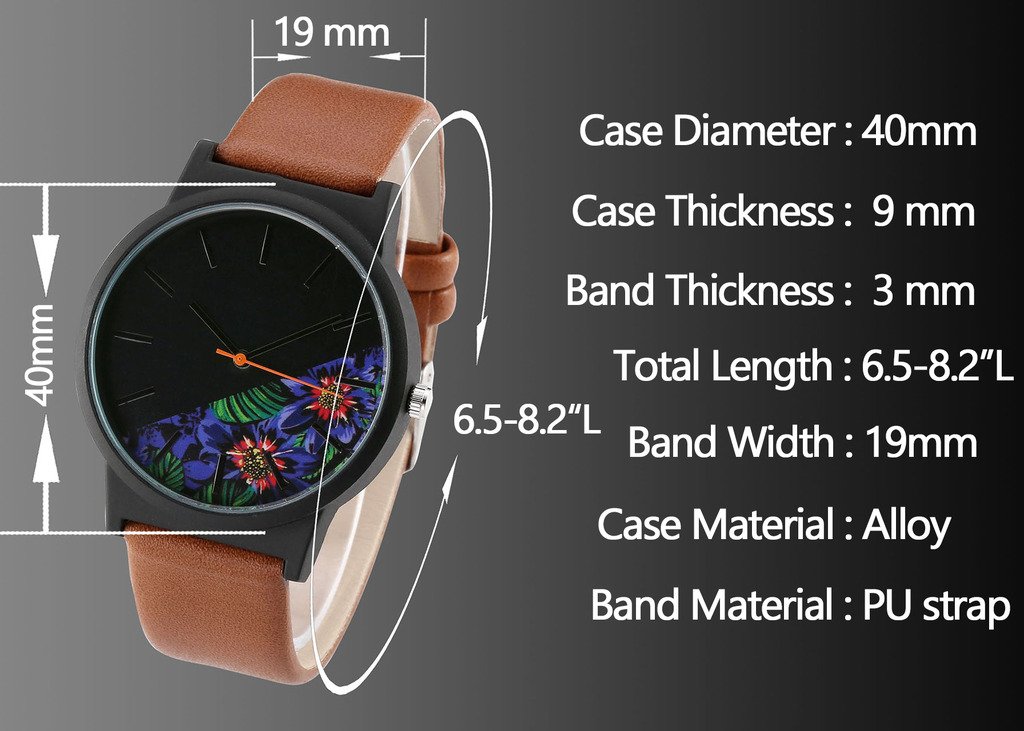 JSDDE Montre Femme Montre Fleur Style Basel Montre Noir Bracelet PU Cuir