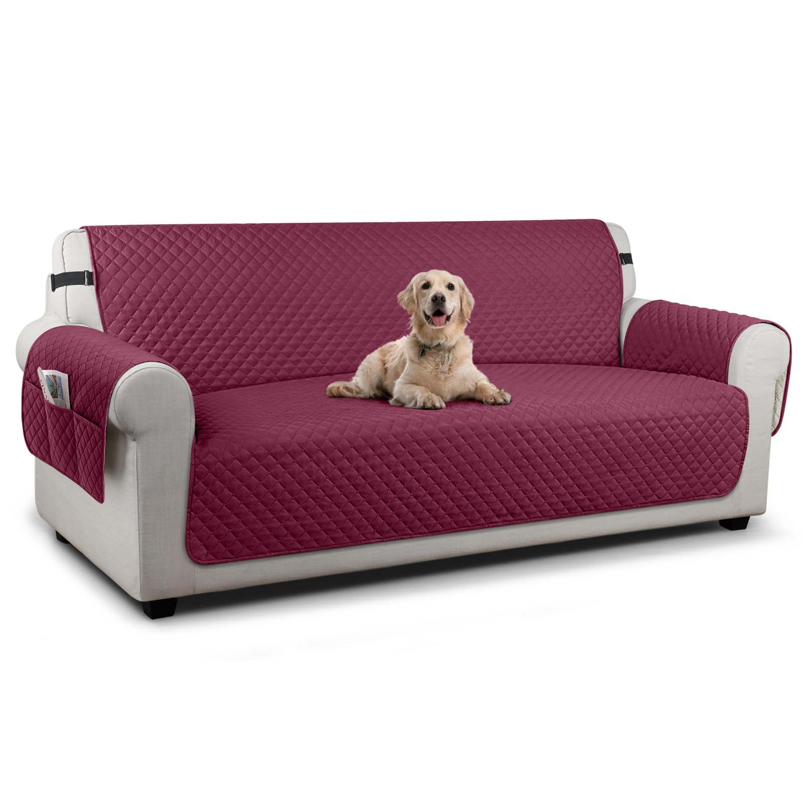 TAOCOCO Sofa Slipcovers Sofa Covers 3 Seater,Settee Covers with Storage Pockets,Anti Slip Couch Covers,Washable Sofa Protector for Pets(Red)