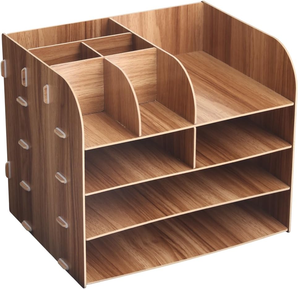 HomJoy Wooden Desktop Organiser, DIY Home Office Supplies Storage